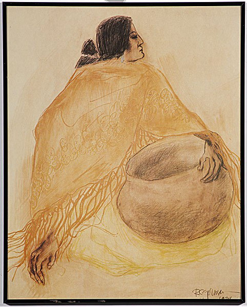 R.C. Gorman : R.C. Gorman Portrait print signed and dated 1974 l.r. 19.5 x 15.75 in.