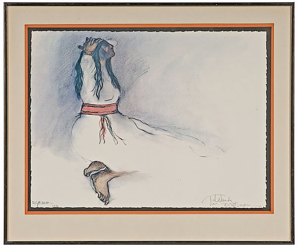 R.C. Gorman (American, 1932-2005) : R.C. Gorman (American, 1932-2005) Woman with Red Belt pastel on paper signed and dated 1976 l.l. with personal inscription To Wendy / love / R.C. Gorman l.r. 17.25 in. x 23.5 in.