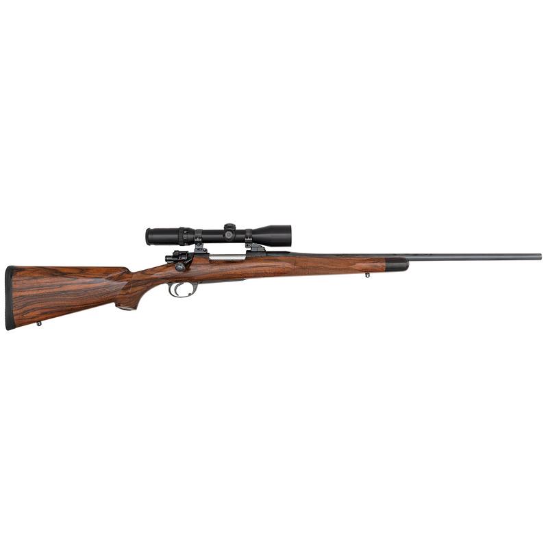 * Custom Argentine Mauser 98 with Scope: .338 Winchester Magnum. 24.5" barrel length. SN: K1034. Argentine Mauser 98 built in a Model 1909 configuration with a Schmidt-Bendt 1.5-6x40mm scope. Blued metal finish. Fancy walnut stock has checke