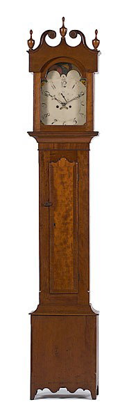 Cherry Tall Case Clock : Cherry Tall Case Clock Kentucky, ca 1818-1825, a tall case clock in cherry with mixed wood secondary, possibly the shop of Elijah Warner (Lexington, w.1818-1829) the bonnet with a broken scrolled pe