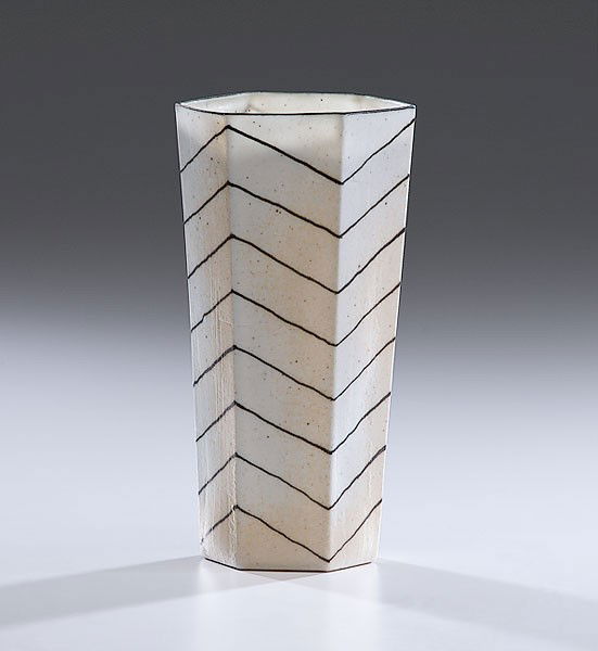 Masterworks: Bodil Manz Folded Vase Form : Bodil Manz (Born 1943, Denmark) Folded Vase Form 1989 Porcelain; ht. 6.75 in. After graduating from the School of Arts and Craft, Copenhagen in 1965 Manz went on to study at the Escuela de Diseño y
