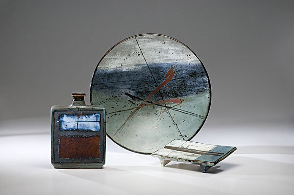 Masterworks: Albert Green Charger, Bottle and Trive: Albert Green (Born 1914-1994, USA) Charger, Bottle and Trivet ca 1980 Stoneware; wd. 20.5 in. The career of Green is now being revisited by collectors of mid-century modern ceramics. This lot of three