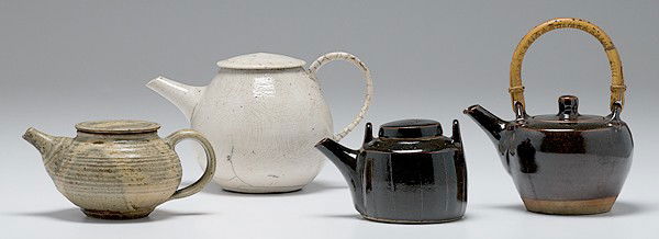 Potters' Market: Four Teapots by John Davies, Kare: Four Teapots by John Davies, Karen Karnes, Nancee Meeker, David Leach John Davies: Tenmoku Teapot, stoneware, ht. 8 in. Karen Karnes (Born 1925, USA): Grey teapot, stoneware, ht. 4 in. Nancee Meeker
