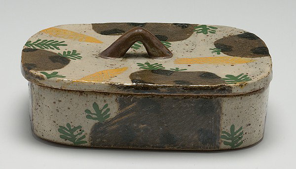 Potters' Market: John Maltby Lidded Box : John Maltby (Born 1936, England) Lidded Box ca 1986 Stoneware, wd. 9.75 in. Signed. From the Collection of Dorothy Miner.