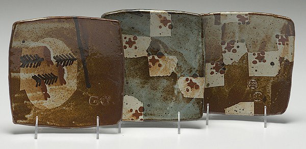 Potters' Market: John Maltby Three Square Plates : John Maltby (Born 1936, England) Three Square Plates ca 1988 Stoneware, each wd. 7 in. All signed. From the Collection of Dorothy Miner.