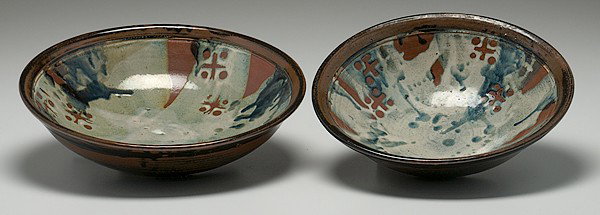 Potters' Market: John Maltby Two Matching Bowls : John Maltby (Born 1936, England) Two Matching Bowls ca 1988 Stoneware; largest, dia. 14.25 in. Both signed. From the Collection of Dorothy Miner.