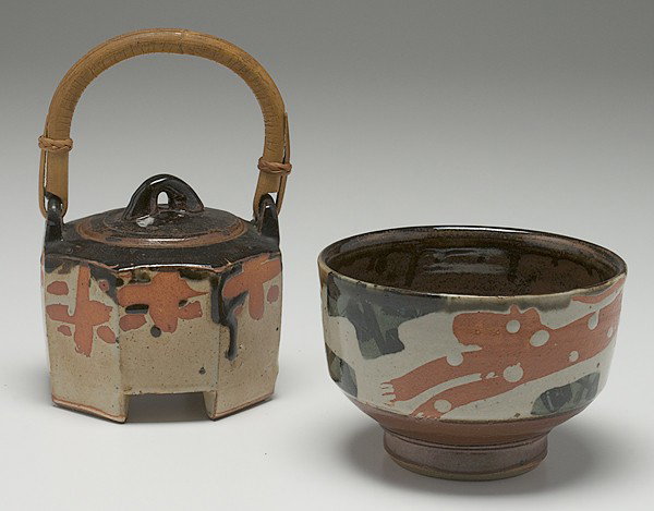 Potters' Market: John Maltby Tea Caddy and Bowl : John Maltby (Born 1936, England) Tea Caddy and Bowl ca 1984 Stoneware; caddy: ht. 9 in. Both signed. From the Collection of Dorothy Miner.