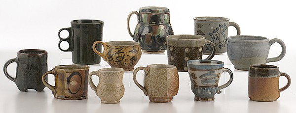 Potters' Market: Various Unknown Artists: Twelve M: Various Unknown Artists: Twelve Mugs A group of twelve stoneware mugs by various unknown artists. From the Collection of Dorothy Miner.