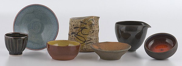 Potters' Market: Various Unknown Artists: Group of: Various Unknown Artists: Group of Seven Vessels A group of seven studio ceramic tea bowls and vessels. From the Collection of Dorothy Miner.