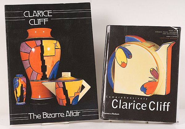 Miner Library: [STUDIO CERAMICS] Books on Clarice: [STUDIO CERAMICS] Books on Clarice Cliff Lot of two books highlighting the works of Clarence Cliff including: Comprehensively Clarice Cliff Greg Slater and Jonathan Brough Clarence Cliff: The Bizarr