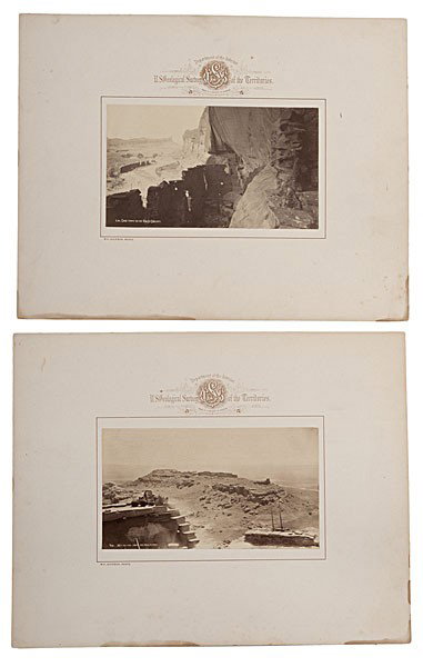W.H. Jackson, Hayden Expedition Photographs of Sou: W.H. Jackson, Hayden Expedition Photographs of Southwestern Dwellings Lot of 6 albumen prints, 4.25 x 7.5 in., all but one on Department of the Interior U.S.G.S. mounts, 11 x 14 in., with Jackson's 