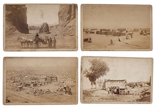 William Henry Jackson Collection of Western Cabine: William Henry Jackson Collection of Western Cabinet Cards Lot of 23 albumen photographs on cream-colored mounts, each with Jackson's Denver, CO imprint on recto and/or verso of mount. Includes the f