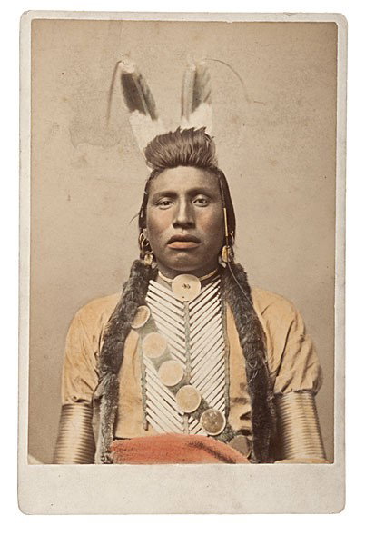 F. Jay Haynes Cabinet Photograph of Chief White Bu: F. Jay Haynes Cabinet Photograph of Chief White Bull A hand-colored portrait of Sioux Chief White Bull, with F. Jay Haynes St. Paul, MN backmark. Joseph White Bull (1849-1947) was Sitting Bull's nep