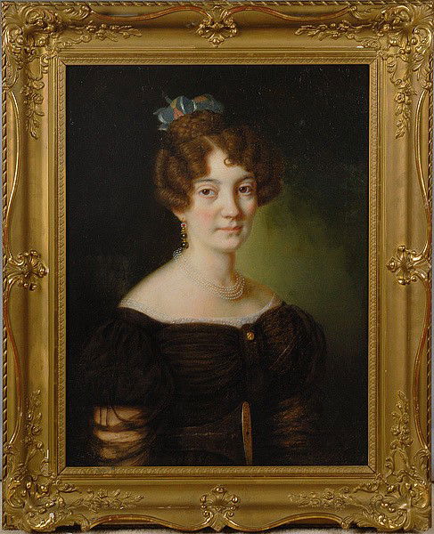 OIL PAINTING AFTER KARL PAVLOVICH BRIULLOV: OIL PAINTING AFTER KARL PAVLOVICH BRIULLOV A portrait of Princess Gagarin with label that states "Princess Gagarin Maternal Grandmother of Princess Kropotken. Princess Gagarin was of the Polish Bra