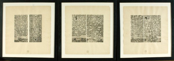Folio Prints by Gustav Klimt, Lithographs : Folio Prints by Gustav Klimt, Lithographs Gustav Klimt (Austrian, 1862-1918). A set of three posthumous folio prints issued for the Austrian government, as designs for a building frieze, second edit