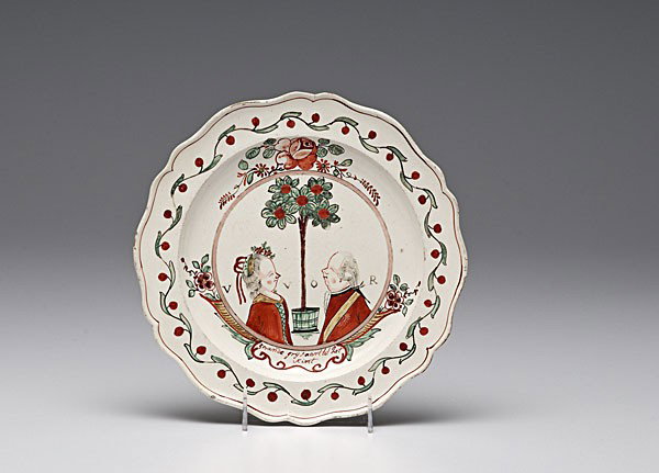 William V and Wilhelmia Creamware Plate : William V and Wilhelmia Creamware Plate English, ca 1790. A Dutch-decorated creamware plate with scalloped edge, central bust-length profile portraits of Frederica Sophia Wilhelmina and William V, f