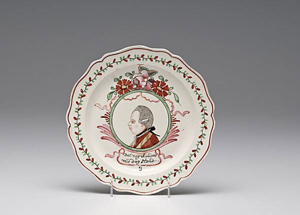 Prince William V Creamware Plate : Prince William V Creamware Plate English, ca 1790. A Dutch-decorated creamware plate with scalloped edge, central bust-length profile portrait believed to be Prince William V, above the numeral 3, a