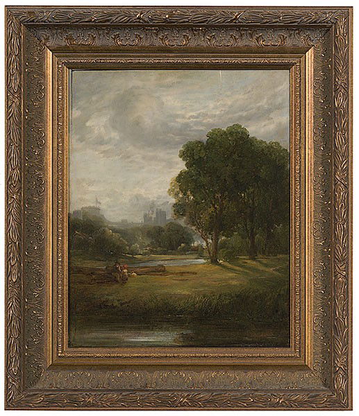 Landscape by Willian Collins, Oil on Canvas : William Collins (British, 1788-1847), signed along left side in vegetation, ca 1825; 15.25 x 12.25 in.