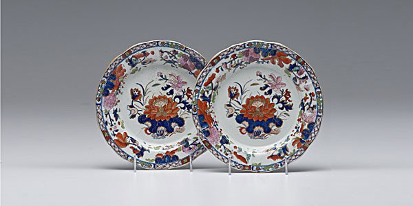 Mason's Imari-style Plates : Mason's Imari-style Plates English, a pair of Imari-style plates with polychrome floral decoration, marked Masons Patent Ironstone China; dia. 8.5 in.