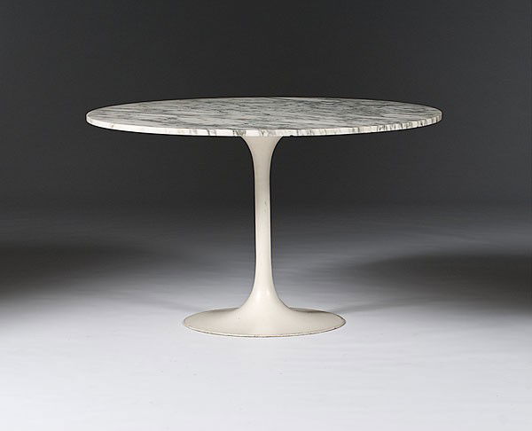Eero Saarinen Table : Eero Saarinen Table American, a Saarinen designed, Pedestal dining table, made by Knoll and introduced in 1956, white enameled pedestal base with (later) white marble top; ht. 29, dia. 45 in.