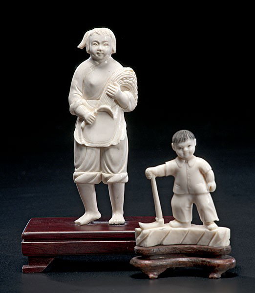 Chinese Carved Ivory Cultural Revolution Figures : Chinese Carved Ivory Cultural Revolution Figures Chinese, early 20th century, a pair of carved ivory figures of workers, including a girl holding a sickle with a sheaf of rice on her shoulder, and a
