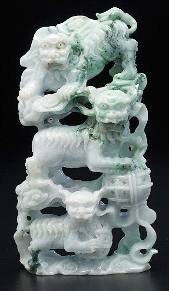 Chinese Jade Foo Dog Figural Group : Chinese Jade Foo Dog Figural Group Chinese, a carved jade foo dog figural group; ht. 9.5 in.