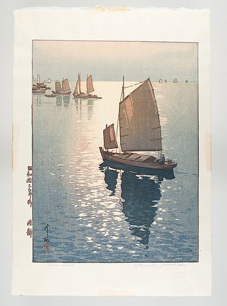 Calm Wind by Hiroshi Yoshida, Woodblock : Calm Wind by Hiroshi Yoshida, Woodblock Hiroshi Yoshida (Japanese, 1876-1950), titled Calm Wind in pencil l.l., signed and sealed l.l., with artist's name and impressed mark l.r.; 12 x 9 in.