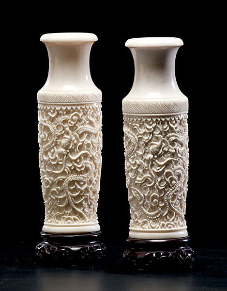 1631 Chinese Carved Ivory Vases On Stands Aug 27 2011