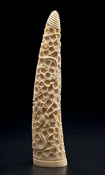 Chinese Carved Tusk : Chinese Carved Tusk Chinese, a carved tusk with dragons; lg. 8 in.
