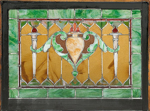 Arts & Crafts-style Stained Glass Window : Arts & Crafts-style Stained Glass Window American, an arts & crafts-style stained glass transom window; lg. 29.25, wd. 40.5 in.