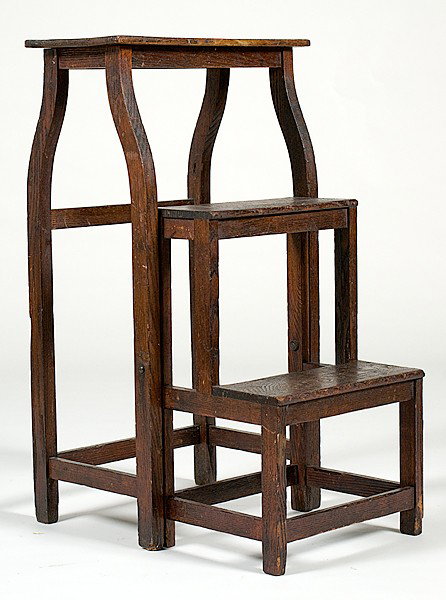 Arts & Crafts Oak Step Ladder : Arts & Crafts Oak Step Ladder American, 20th century. An Arts & Crafts oak folding step ladder; ht. 34, wd. 17, dp. 12.75 in.