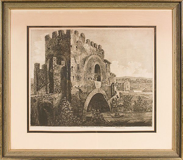 Engraving by Luigi Rossini : Engraving by Luigi Rossini Luigi Rossini (Italian, 1790-1857), titled Veduta del Ponte Nomentano in lower margin, with artist mark l.l.; 16.5 x 21 in.