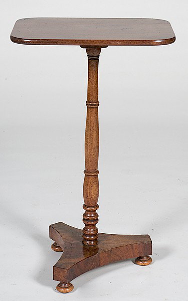 Late Classical-style Candlestand : Late Classical-style Candlestand A Late Classical-style candlestand with rectangular top over a turned pedestal on a triangular platform base; ht. 27.75 in.