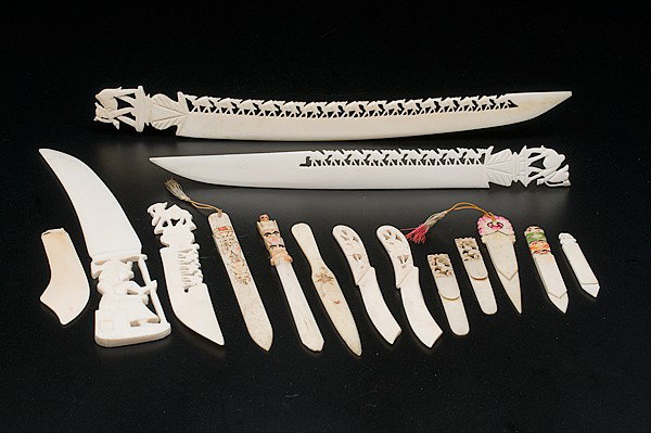 Ivory Letter Openers : Ivory Letter Openers Continental, African, and Asian, an assembled group of fifteen ivory letter openers, three are polychrome painted; smallest lg. 3.75 in., largest lg. 14 in.