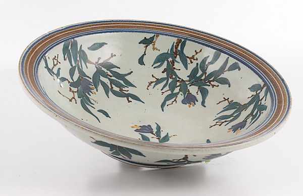James Davis Ceramic Bowl : James Davis Ceramic Bowl American, a large ceramic bowl with bird and branch motif, signed and dated James Davis / Santa Monica / 78; ht. 4, dia. 15.25 in.