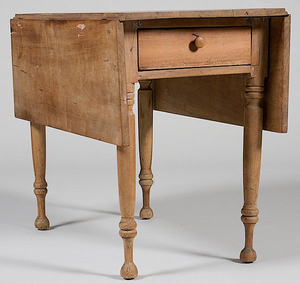 Cherry Drop Leaf Table : Cherry Drop Leaf Table American, probably Ohio or Kentucky, 19th century. A drop leaf table in cherry, having a rectangular top with two barrel jointed drop leaves, a single drawer, and turned legs