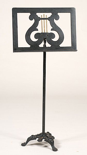 Cast Iron Music Stand : Cast Iron Music Stand An adjustable music stand with lyre-shaped top supported by a cast iron base; ht. 45 in.
