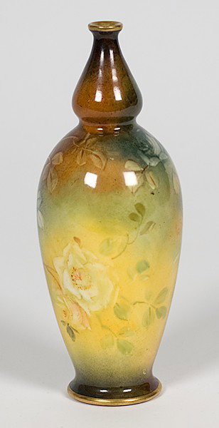 Royal Bonn Porcelain Vase : Royal Bonn Porcelain Vase Germany, a gourd-shaped porcelain vase decorated with painted roses and leaves, marked Royal Bonn / Germany; ht. 8 in.