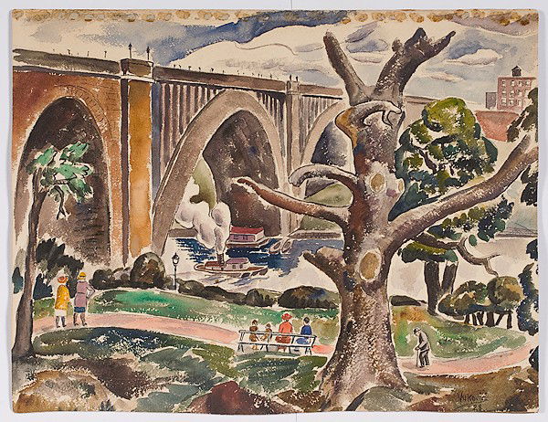Genre Scenes by Marko Vukovic, Woodblock and Water: Genre Scenes by Marko Vukovic, Woodblock and Watercolor Marko Vukovic (Yugoslavian, 1892-1973), includes a woodblock print of men, signed l.r. and watercolor of a cityscape, signed and dated 28 l.r.