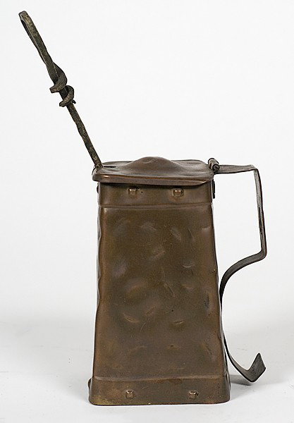 Cape Cod Shop Hammered Copper Fire Starter : Cape Cod Shop Hammered Copper Fire Starter American, an Arts and Crafts hammered copper bucket with original wrought iron handle firestarter, marked Cape Cod Shop; ht. 6 in.