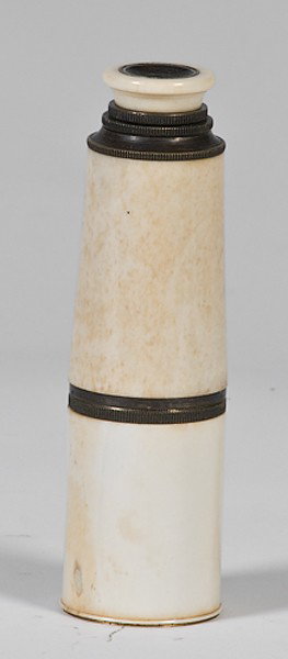 Telescope in Ivory and Brass : Telescope in Ivory and Brass Mid-19th century working telescope in brass with ivory or bone covering; lg. (fully extended) 15.75 in., closed, 5.5 in.