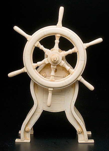 Bone Model Ship Wheel : Bone Model Ship Wheel American, an early whale bone model of a ship's wheel with turning gears; ht. 14, wd. 10 in.