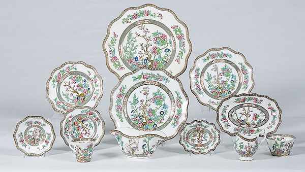 Coalport Indian Tree Tablewares : Coalport Indian Tree Tablewares English, ninety Coalport tablewares in the Indian Tree pattern, including twelve dinner plates, twelve salad plates, twelve dessert plates, twelve bread and butter pl