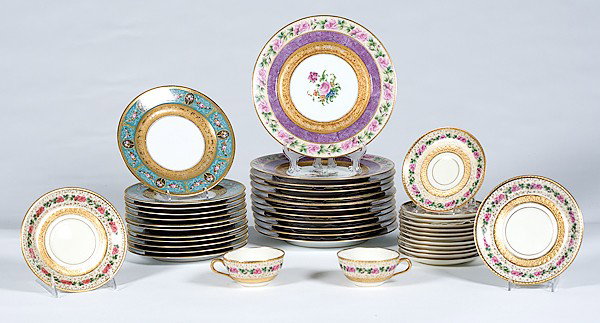 Bavarian China Tablewares : Bavarian China Tablewares German, an assembled group of forty-eight pieces of porcelain tablewares including twelve dinner plates, twelve luncheon plates, plus ten cups with fourteen saucers in the 