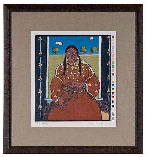 T.C. Cannon Kiowa/Caddo (New Mexico, 1946-1978) : T.C. Cannon Kiowa/Caddo (New Mexico, 1946-1978) Cannon: Woman at the Window woodcut edition number 108/200 l.l. produced in Japan and was part of Cannon's last suite of woodcuts he completed before