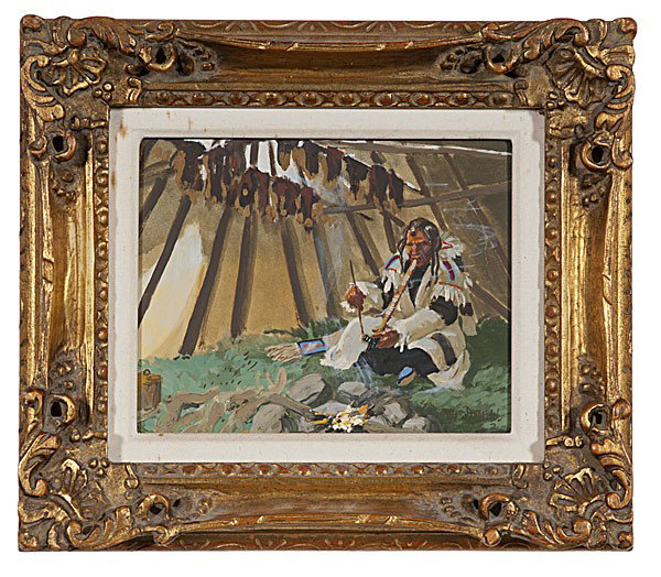 Dave Powell (American, b. 1954) : Dave Powell (American, b. 1954) Cree Tipi oil on board signed and dated l.r. and on verso 8 in. x 10 in.