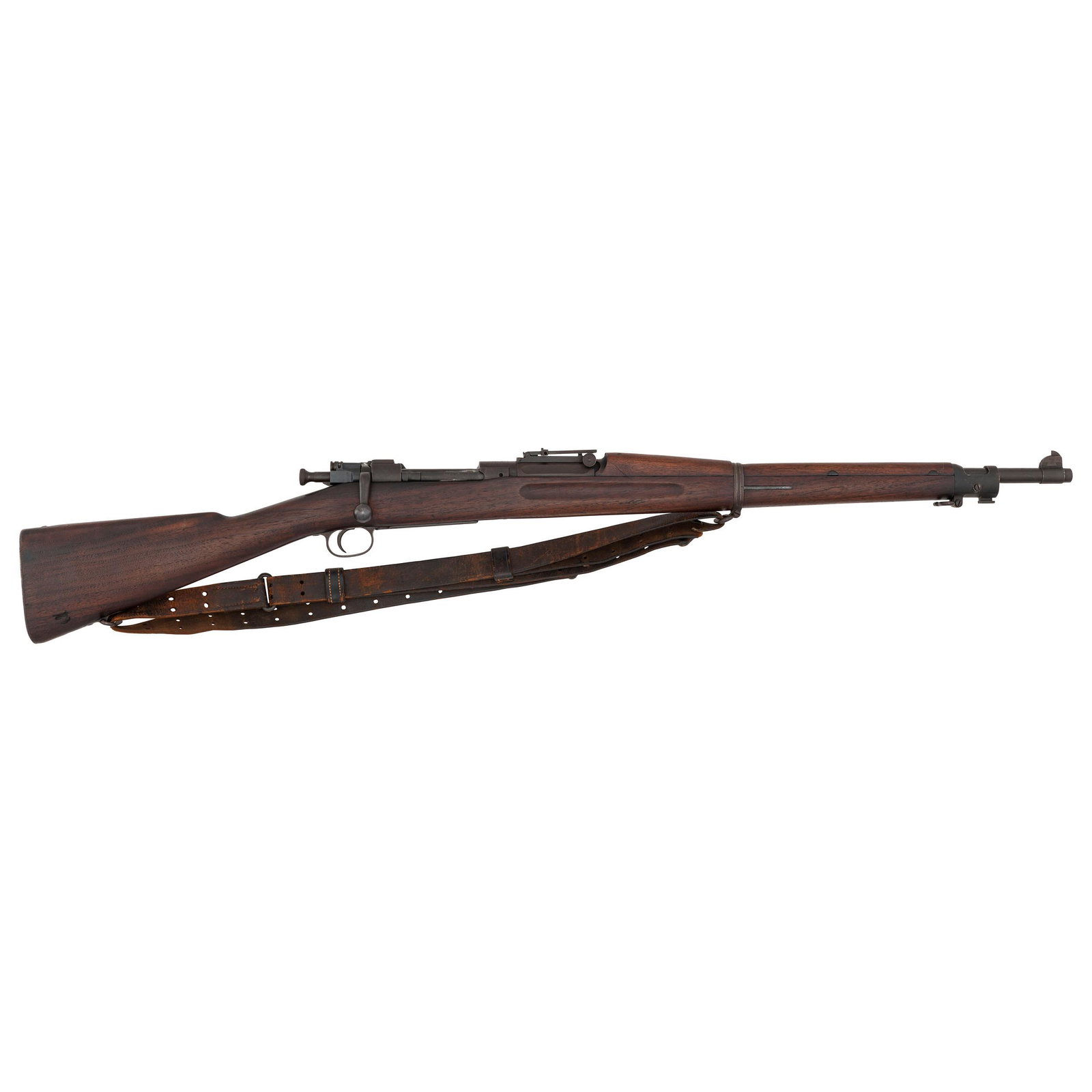 ** U.S. Springfield 1903 Hoffer-Thompson Gallery Practice Rifle: .22 caliber, 24" barrel, S/N 618298 (mfg. ca1915). Blued and Parkerized finish, smooth finger-grooved "S" type straight grip walnut stock without stock bolts. Standard Springfield four-line receiver m