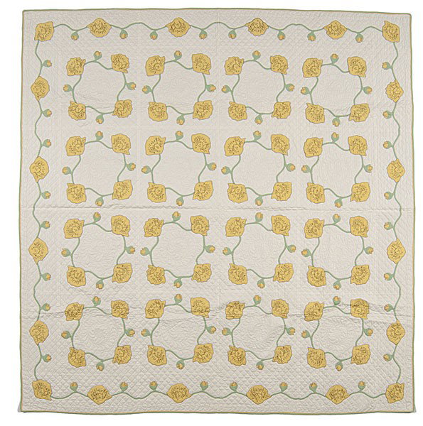 Salem, Ohio Quilt and Letters : Salem, Ohio Quilt and Letters American, ca 1940, an appliquéd quilt with yellow water lilies and buds with green stems made by Mrs. J.H. Cooke of Salem, Ohio; 79 x 81 in. The lot includes five hand