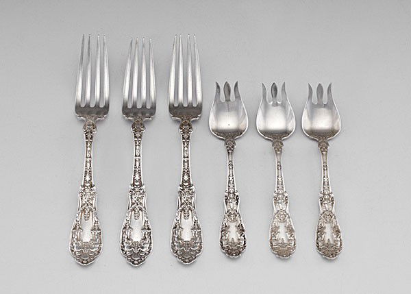 Gorham Sterling Silver Paris Forks : Gorham Sterling Silver Paris Forks American, twenty-four sterling silver forks by Gorham in the Paris pattern including twelve dinner forks and twelve ice cream forks; largest lg. 7 in., wt. 26.88oz