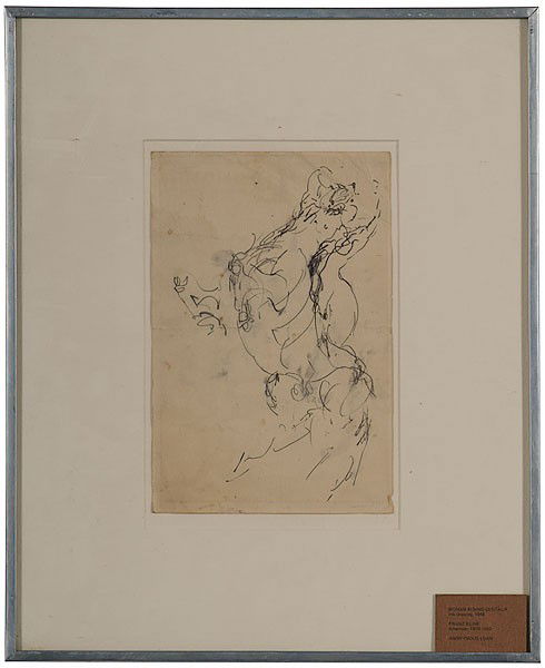 Woman Riding Centaur by Franz Kline, Ink : Woman Riding Centaur by Franz Kline, Ink Franz Kline (American, 1910-1962), unsigned with Cleveland Museum label and accession number on verso; 10.25 x 6.75 in. Exhibited at the Cleveland Museum o